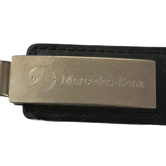 Mercedes Benz Keyring Black Leather Engraved Silver  Company Logo on Backside - Picture 2 of 6
